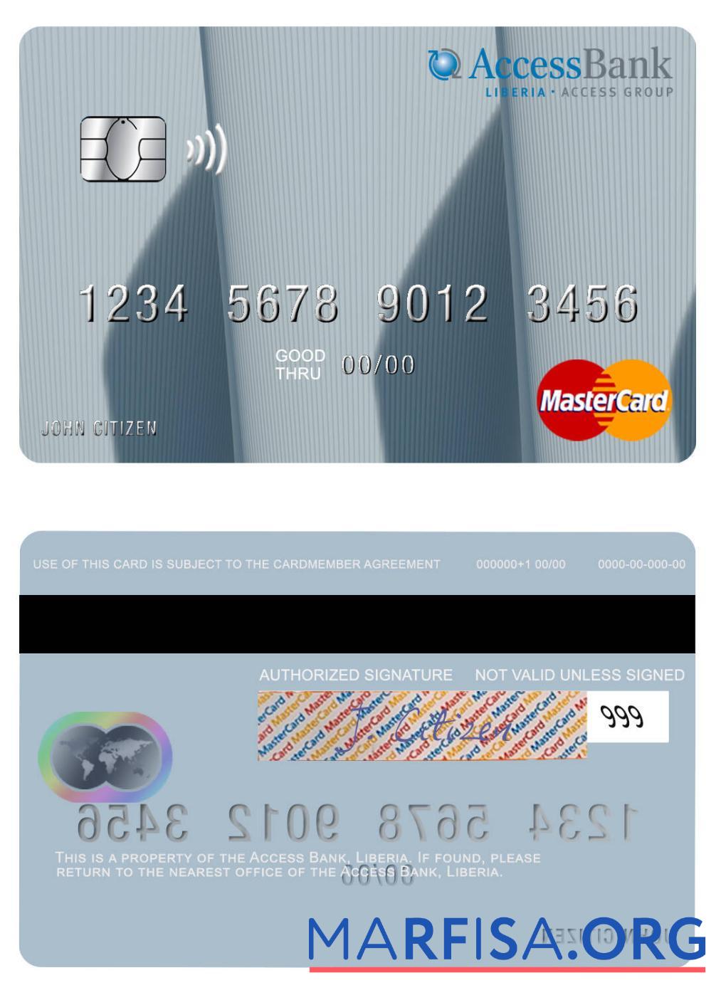 Blank Liberia Access Bank mastercard download for verification